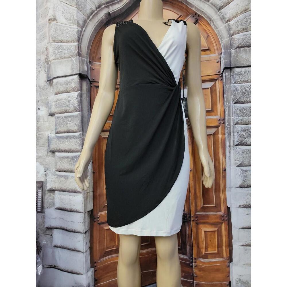 FYLO Ivory/black Size S Women's Faux Wrap Tank Dress #C